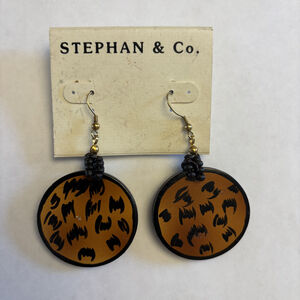 Stephan & Co. Animal Print Wooden Circle Drop Earrings NWT